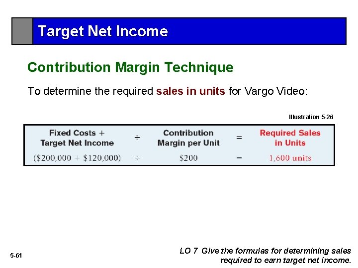 Target Net Income Contribution Margin Technique To determine the required sales in units for