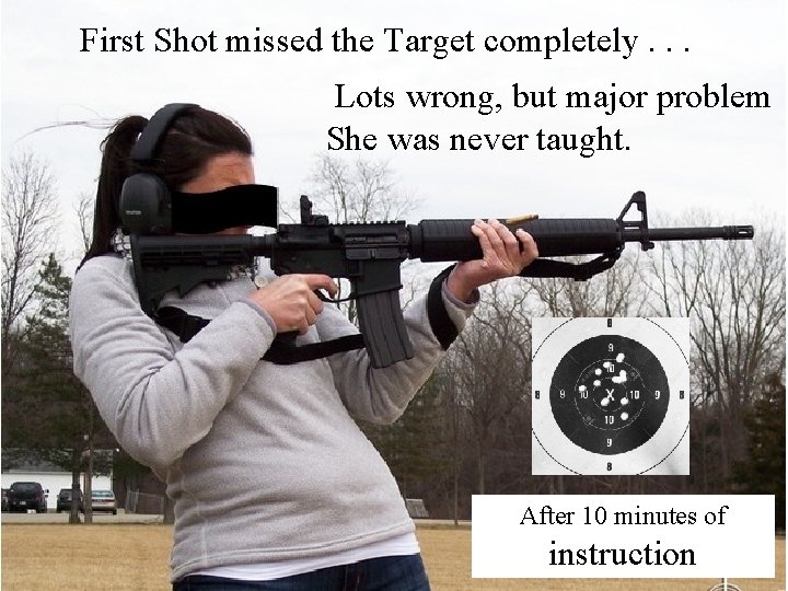 First Shot missed the Target completely. . . Lots wrong, but major problem She