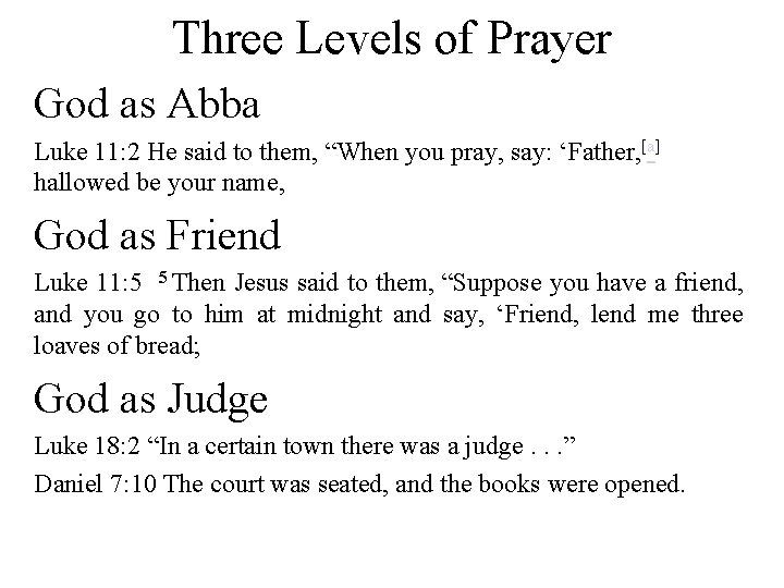 Three Levels of Prayer God as Abba Luke 11: 2 He said to them,