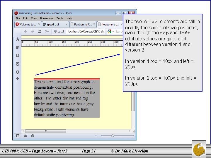 The two <div> elements are still in exactly the same relative positions, even though