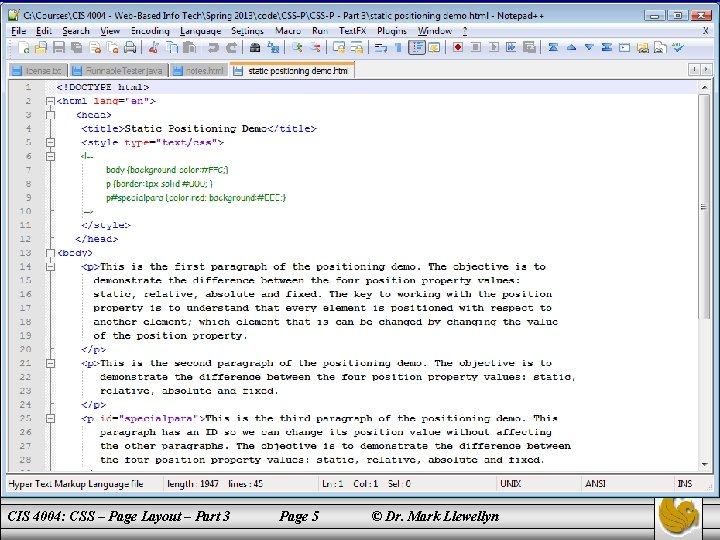 CIS 4004: CSS – Page Layout – Part 3 Page 5 © Dr. Mark