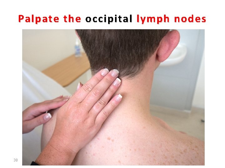 Palpate the occipital lymph nodes 38 