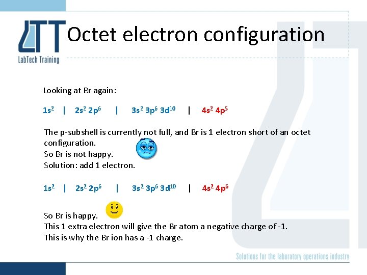 Octet electron configuration Looking at Br again: 1 s 2 | 2 s 2