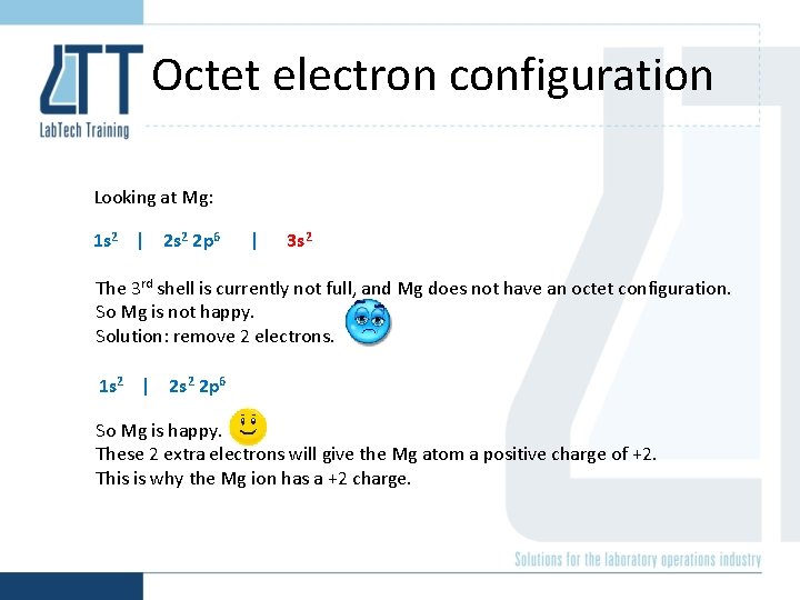 Octet electron configuration Looking at Mg: 1 s 2 | 2 s 2 2