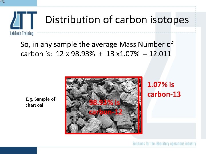 Distribution of carbon isotopes So, in any sample the average Mass Number of carbon