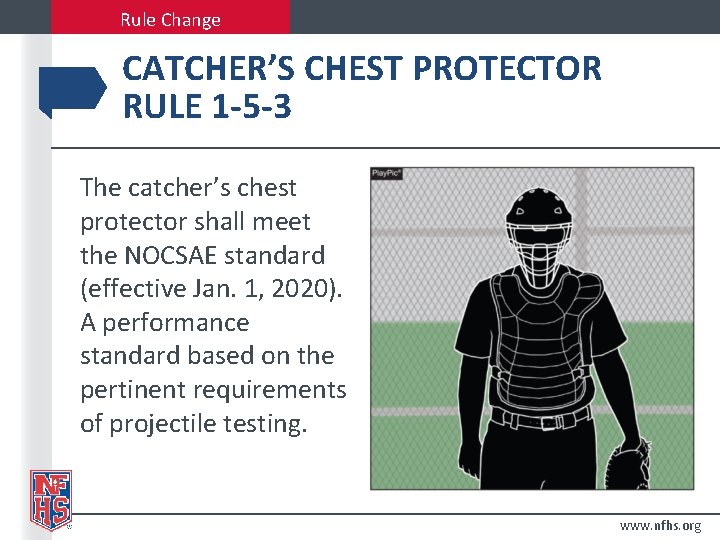 Rule Change CATCHER’S CHEST PROTECTOR RULE 1 -5 -3 The catcher’s chest protector shall