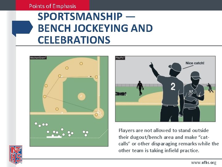 Points of Emphasis SPORTSMANSHIP — BENCH JOCKEYING AND CELEBRATIONS Players are not allowed to