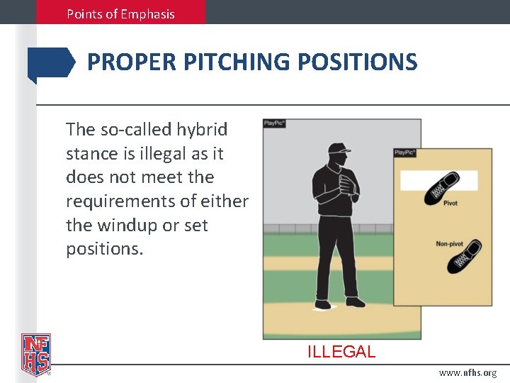 Points of Emphasis PROPER PITCHING POSITIONS The so-called hybrid stance is illegal as it