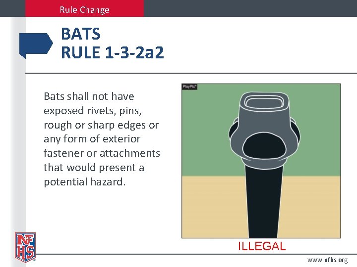 Rule Change BATS RULE 1 -3 -2 a 2 Bats shall not have exposed