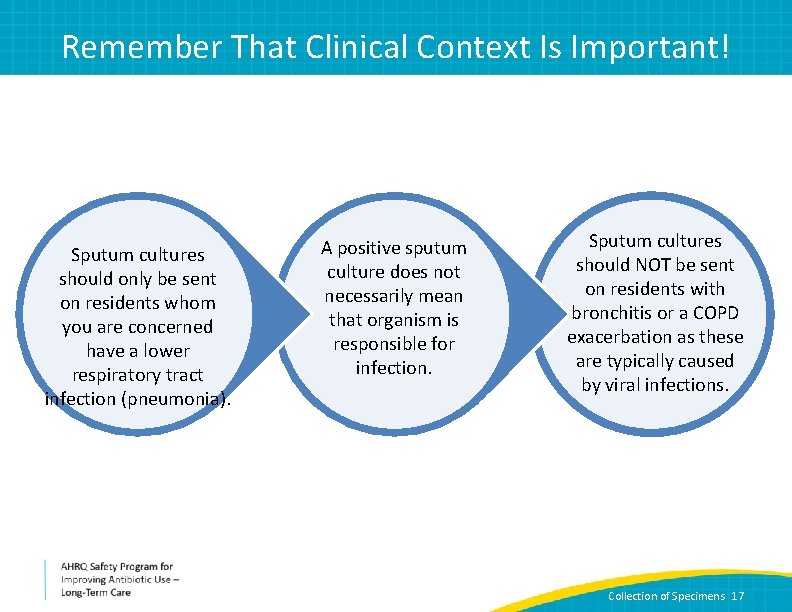 Remember That Clinical Context Is Important! Sputum cultures should only be sent on residents