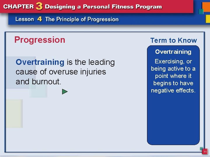 Progression Term to Know Overtraining is the leading cause of overuse injuries and burnout.