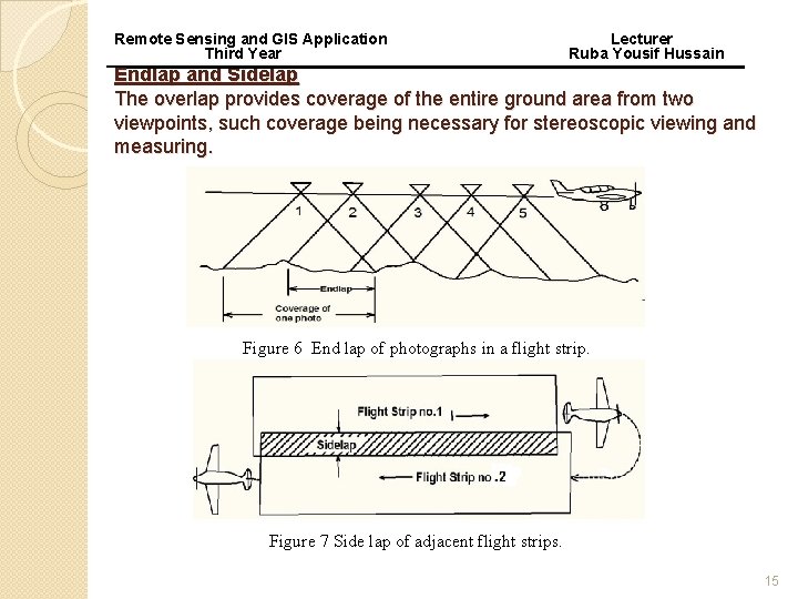 Remote Sensing and GIS Application Third Year Lecturer Ruba Yousif Hussain Endlap and Sidelap