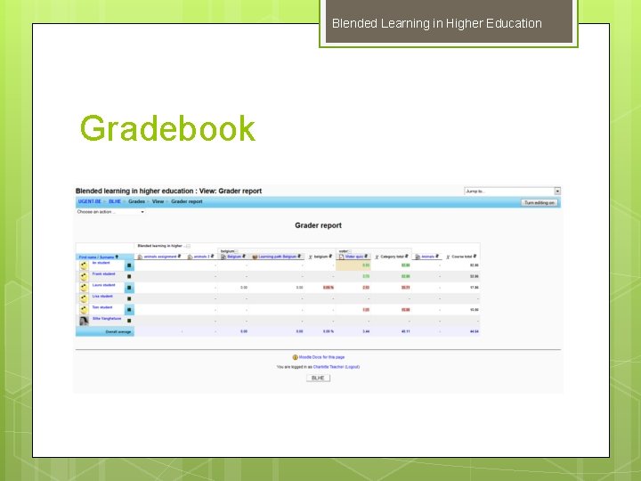 Blended Learning in Higher Education Gradebook 