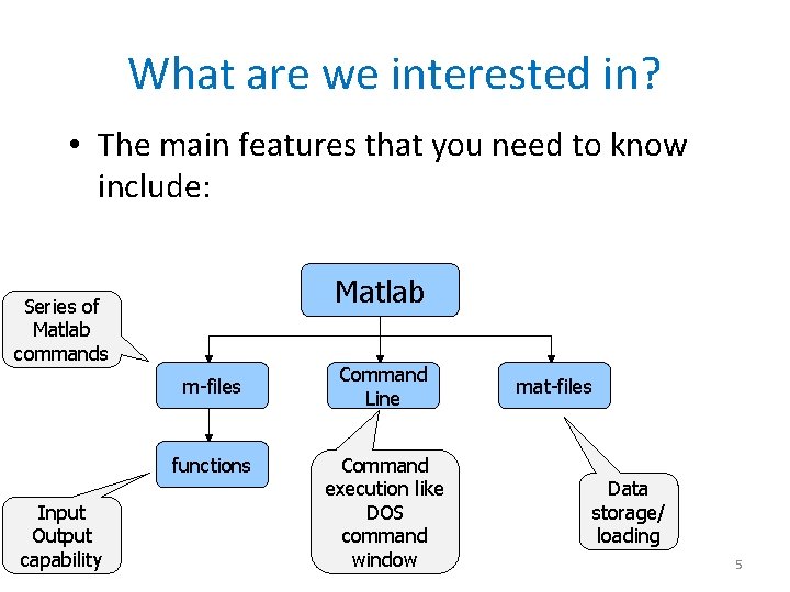 What are we interested in? • The main features that you need to know