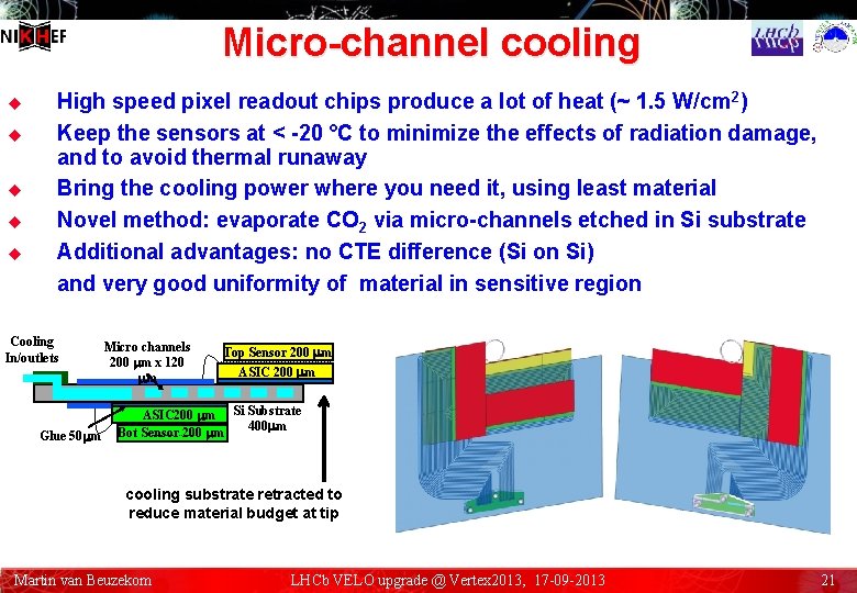 Micro-channel cooling u u u High speed pixel readout chips produce a lot of