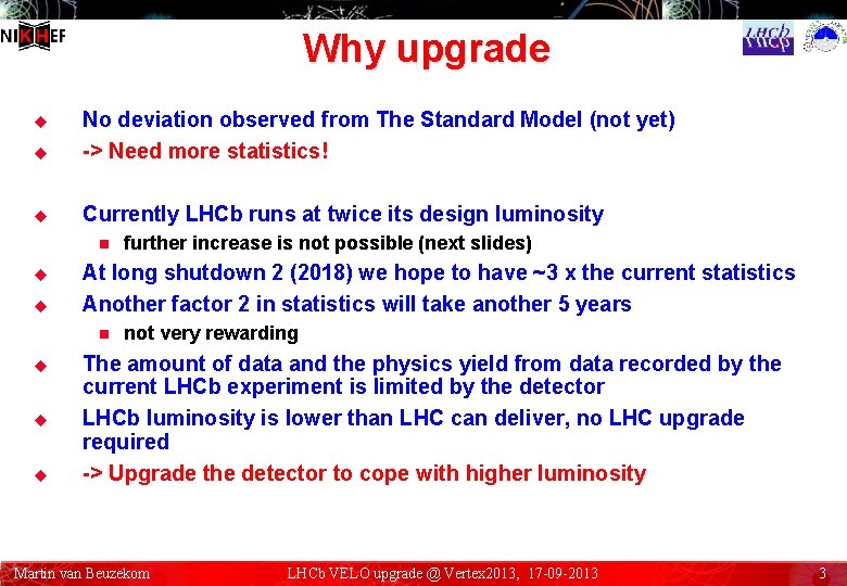 Why upgrade u No deviation observed from The Standard Model (not yet) -> Need