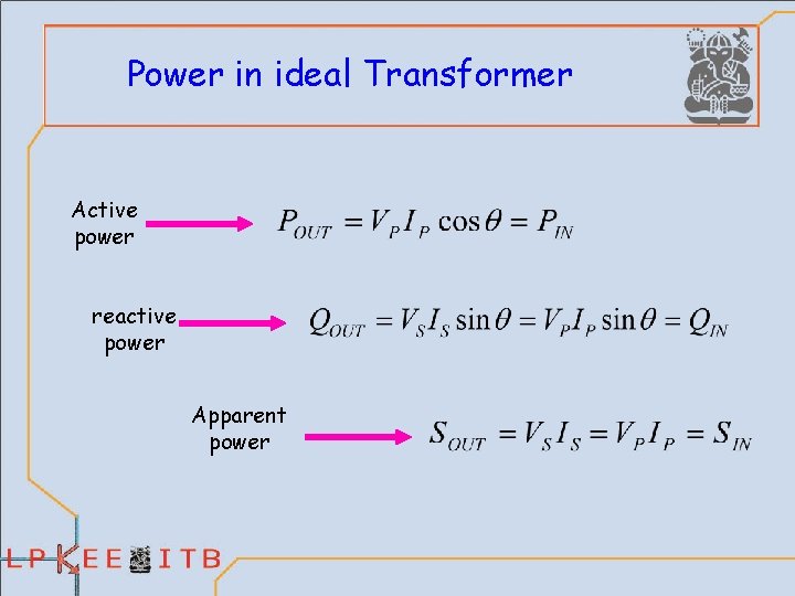 Power in ideal Transformer Active power reactive power Apparent power 