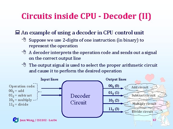 Circuits inside CPU - Decoder (II) : An example of using a decoder in