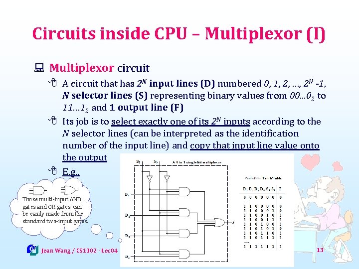 Circuits inside CPU – Multiplexor (I) : Multiplexor circuit 8 A circuit that has