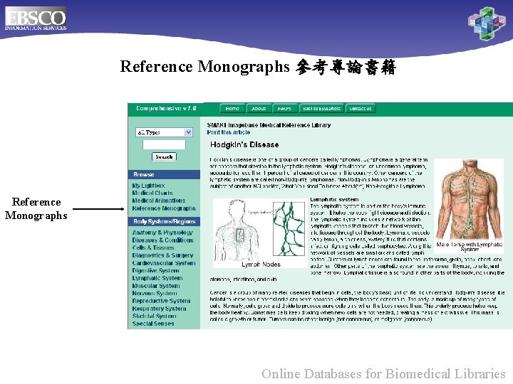Reference Monographs 參考專論書籍 Reference Monographs Online Databases for Biomedical Libraries 