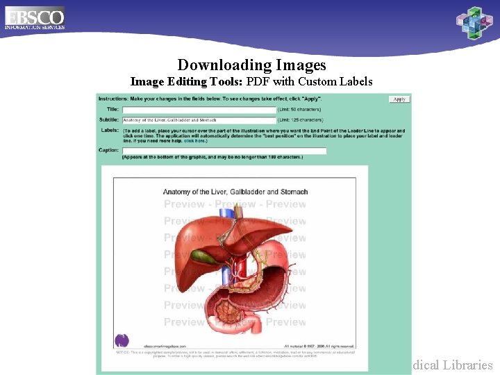 Downloading Images Image Editing Tools: PDF with Custom Labels Online Databases for Biomedical Libraries