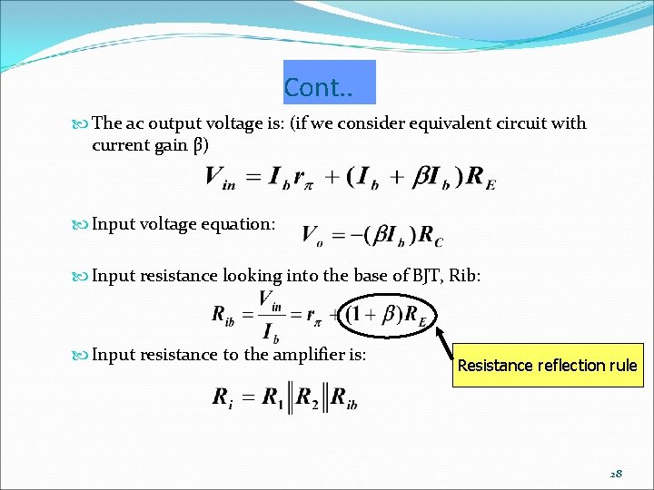 Cont. . The ac output voltage is: (if we consider equivalent circuit with current