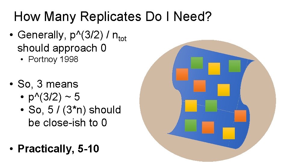 How Many Replicates Do I Need? • Generally, p^(3/2) / ntot should approach 0