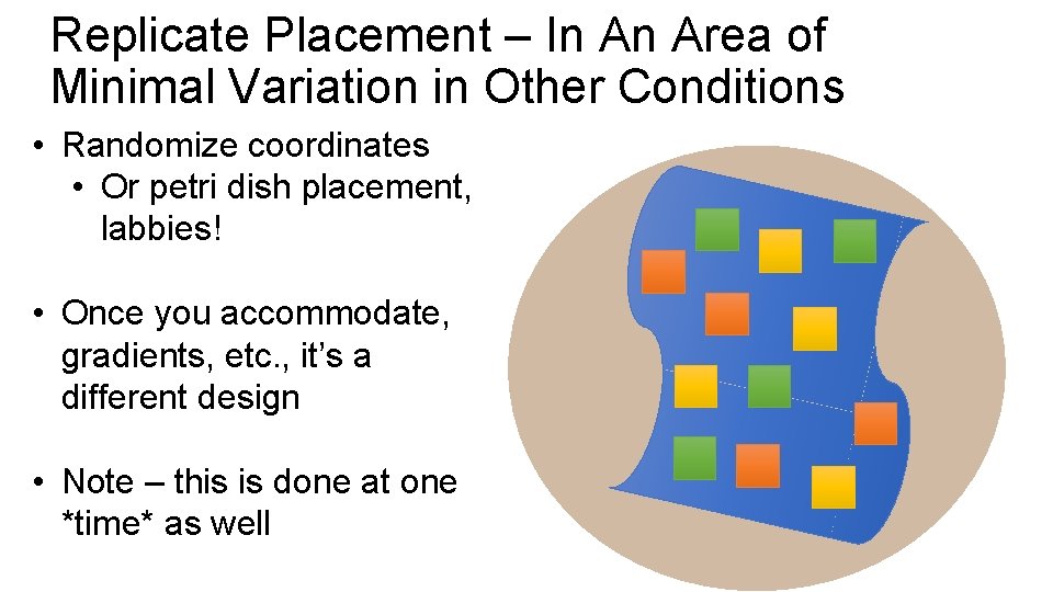 Replicate Placement – In An Area of Minimal Variation in Other Conditions • Randomize