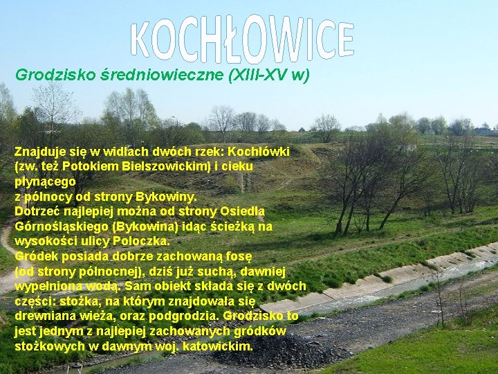 Grodzisko średniowieczne (XIII-XV w) Znajduje się w widłach dwóch rzek: Kochłówki (zw. też Potokiem