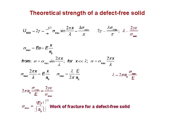 Theoretical strength of a defect-free solid Work of fracture for a defect-free solid 
