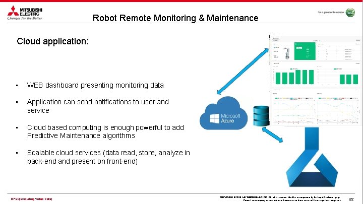 Robot Remote Monitoring & Maintenance Cloud application: • WEB dashboard presenting monitoring data •