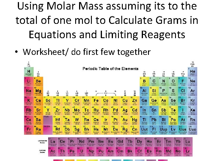 Using Molar Mass assuming its to the total of one mol to Calculate Grams