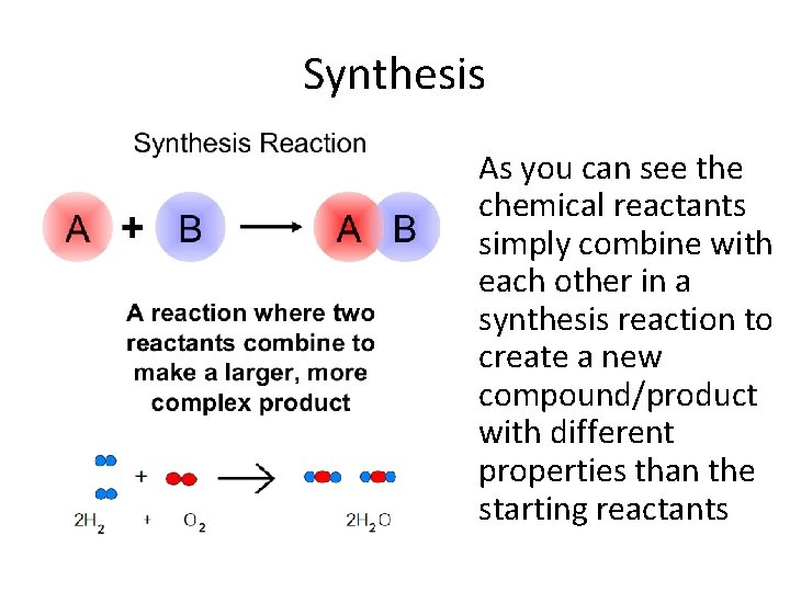 Synthesis • As you can see the chemical reactants simply combine with each other