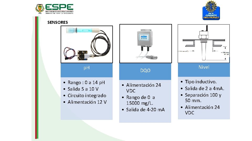 . SENSORES p. H • • Rango : 0 a 14 p. H Salida