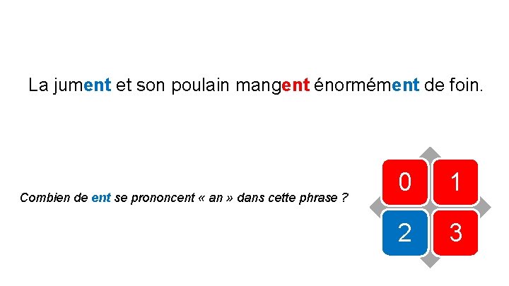 La jument et son poulain mangent énormément de foin. Combien de ent se prononcent