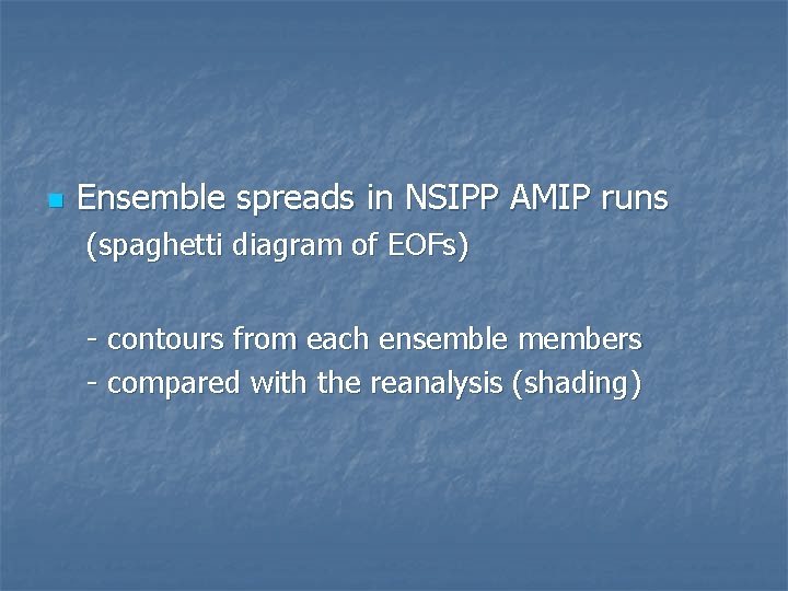 n Ensemble spreads in NSIPP AMIP runs (spaghetti diagram of EOFs) - contours from
