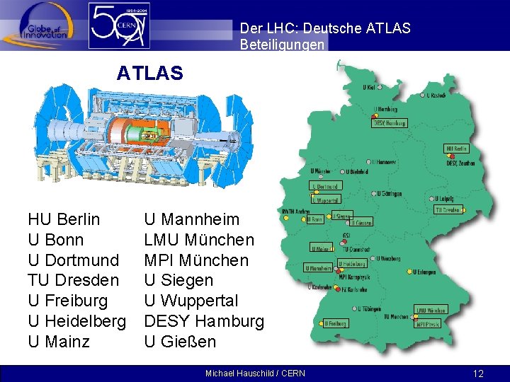 Der LHC: Deutsche ATLAS Beteiligungen ATLAS HU Berlin U Bonn U Dortmund TU Dresden