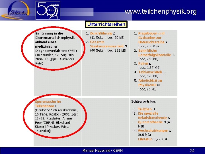 www. teilchenphysik. org Unterrichtsreihen Michael Hauschild / CERN 24 