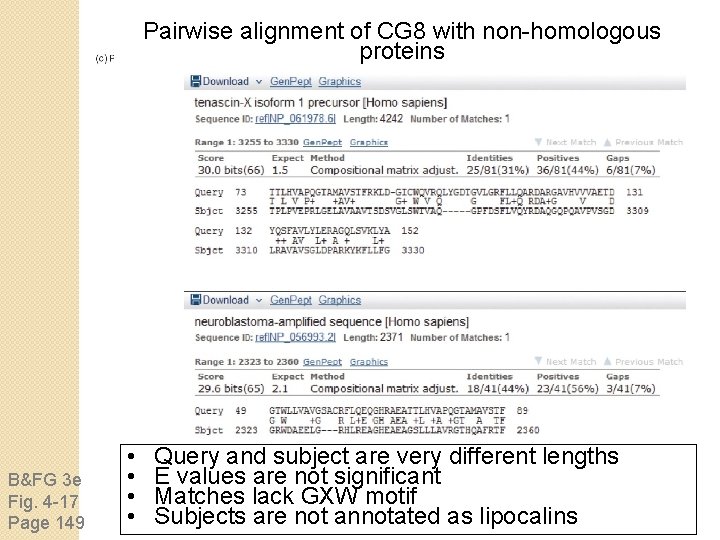 Pairwise alignment of CG 8 with non-homologous proteins B&FG 3 e Fig. 4 -17