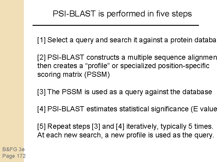 PSI-BLAST is performed in five steps [1] Select a query and search it against