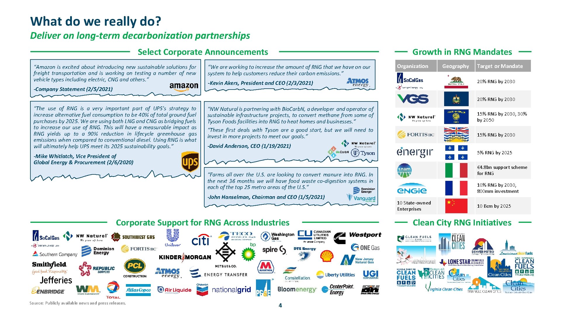 What do we really do? Deliver on long-term decarbonization partnerships Select Corporate Announcements “Amazon