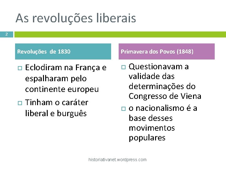 As revoluções liberais 2 Revoluções de 1830 Primavera dos Povos (1848) Eclodiram na França