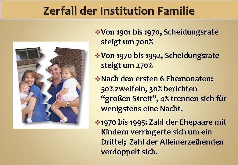 Zerfall der Institution Familie v Von 1901 bis 1970, Scheidungsrate steigt um 700% v