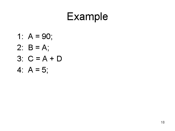 Example 1: 2: 3: 4: A = 90; B = A; C=A+D A =
