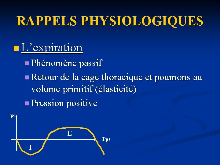 RAPPELS PHYSIOLOGIQUES n L’expiration n Phénomène passif n Retour de la cage thoracique et