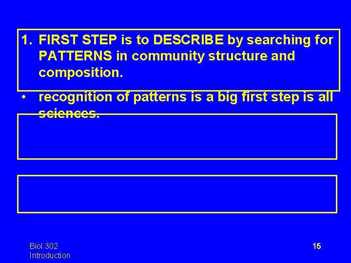 1. FIRST STEP is to DESCRIBE by searching for PATTERNS in community structure and
