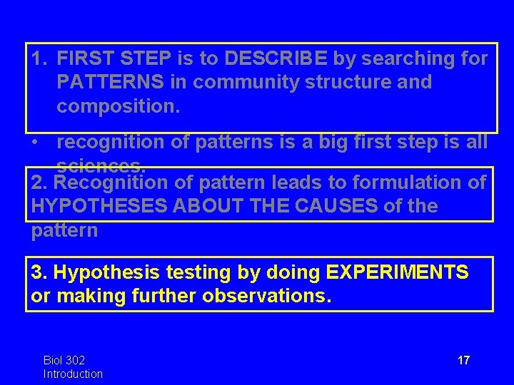 1. FIRST STEP is to DESCRIBE by searching for PATTERNS in community structure and