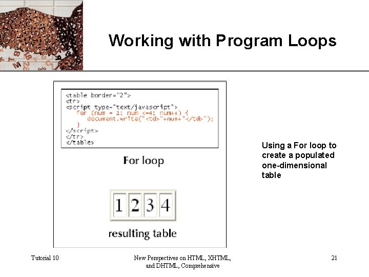 XP Working with Program Loops Using a For loop to create a populated one-dimensional