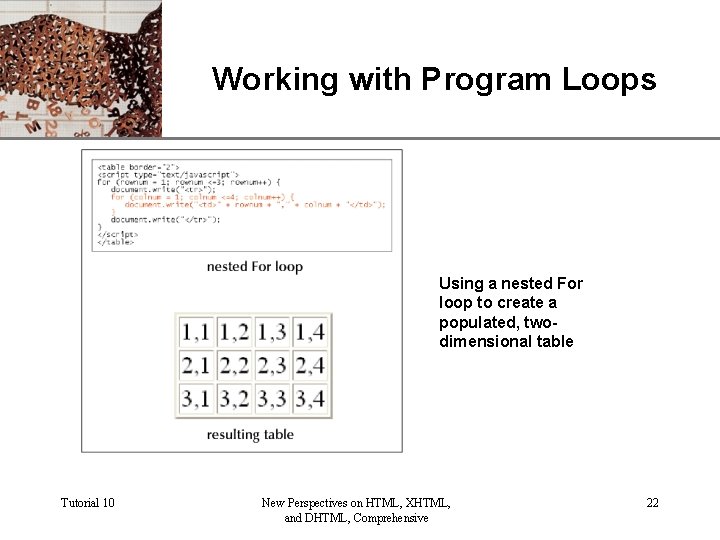 XP Working with Program Loops Using a nested For loop to create a populated,