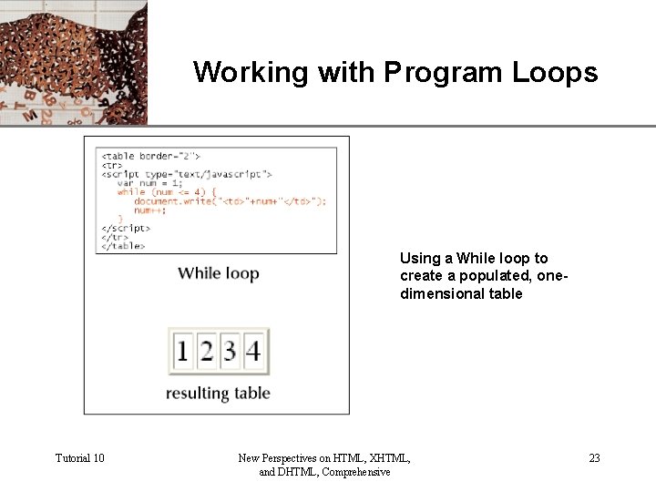 XP Working with Program Loops Using a While loop to create a populated, onedimensional